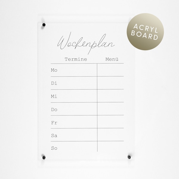Personalized Acrylic Board 'Week Plan' | acrylic board | Wall Calendar | Acrylic glass list for labeling To Dos