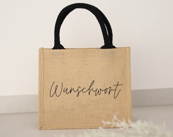 Gepersonaliseerde jute tas wenswoord NATUUR-ZWART | Markttas | geschenk | Aangepaste geschenken | boodschappentas | Huwelijk