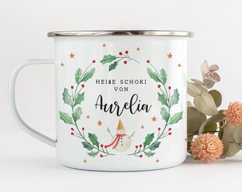 Personalized Mug | Christmas wreath | Cup to give as a gift | Christmas Birthday Birth | hot chocolate mug enamel