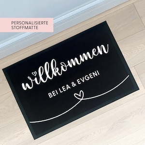 Personalized fabric doormat "Herzchenleine" Welcome | Family Mat Housewarming Gift | Wedding gifts | Individual door mat