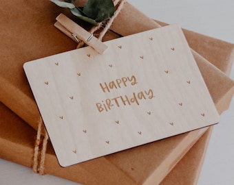 Holzkarte Hearty Birthday | Geburtstagskarte aus Holz Herzchen | Grußkarte Happy Birthday