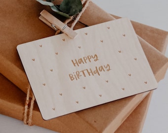 Carte en bois Anniversaire chaleureux | Carte d'anniversaire coeurs en bois | Carte de voeux joyeux anniversaire