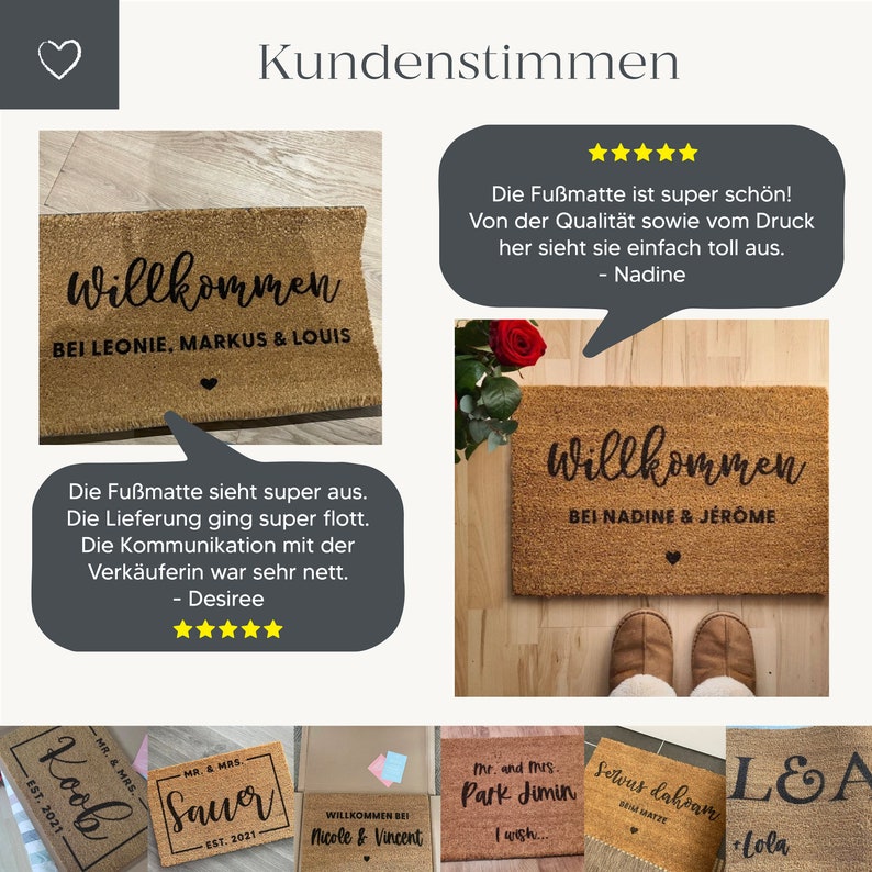 Personalisierte Kokos Fußmatte 'Wäscheleine' Fußmatte personalisiert, Geschenk Hochzeit, Personalisiertes Geschenk Einzug, Türmatte Bild 3