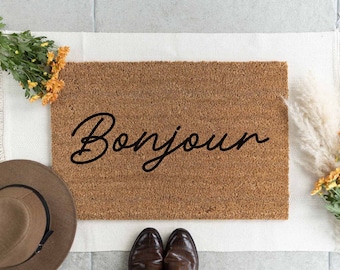 Kokosdeurmat 'Bonjour' | Indoor mat housewarming cadeau | grappige deurmat | Deurmat