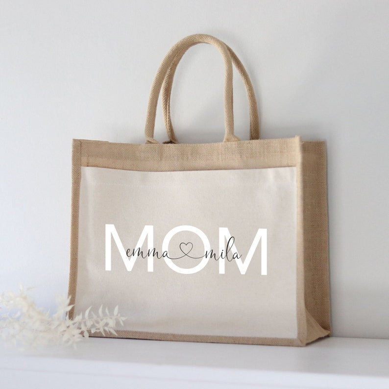 Personalisierte Jutetasche MOM Markttasche Geschenk Individuelle Geschenke Muttertag Geschenk für Mama Muttertagsgeschenk imagem 1