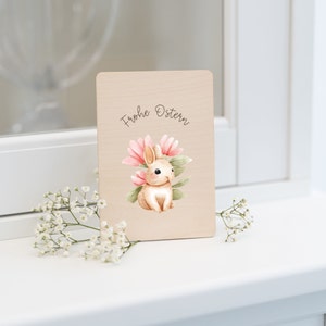 Holzkarte Frohe Ostern Hase mit Blumen | Grußkarte aus Holz | Ostern | Holzkarte | Ostergrüße | Ostergeschenk | Osternest | Osterhase