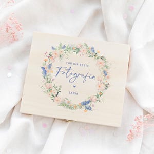 Prestataire de cadeaux de remerciement personnalisés Merci packaging "couronne de fleurs" coffret cadeau photographe prestataire de services de mariage coffret en bois