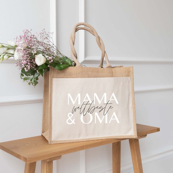 Jutetasche Weltbeste Mama & Oma | Markttasche | Geschenk | Individuelle Geschenke | Einkaufstasche | Muttertag Geschenk | Oma | Mutter