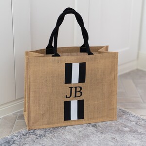 Personalisierte Jutetasche Black Stripes NATUR-SCHWARZ Markttasche Geschenk Individuelle Geschenke Einkaufstasche Hochzeit Bild 3