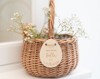 Cesta de Pascua personalizada con grabado y cesta | Mi primera Pascua | Letrero de madera bebé niño bolsa de Pascua idea de regalo