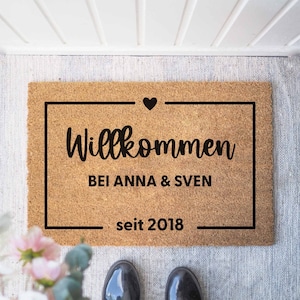 Felpudo de coco personalizado &#39;Marco de corazón de bienvenida&#39; | Regalo de inauguración de la alfombra interior | Regalo de boda | Felpudo