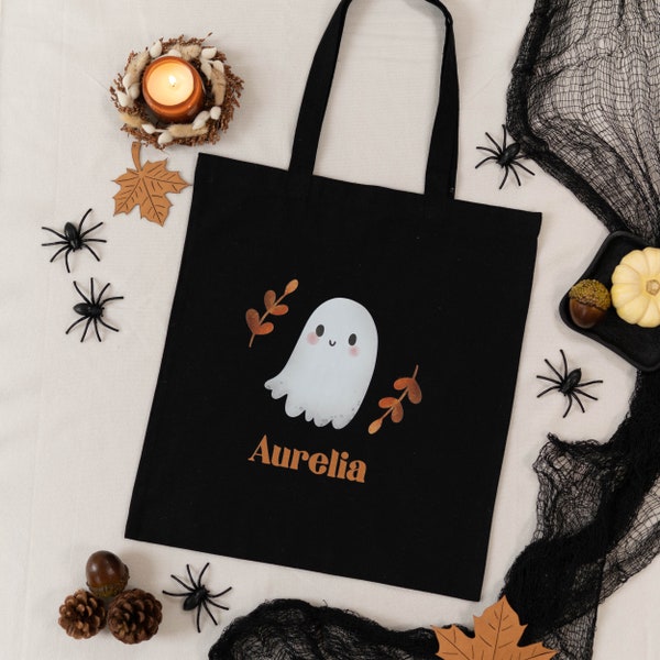 Bolsa de tela personalizada Halloween Ghost BLACK | Bolsa infantil | | de niños regalo Regalos individuales | | de otoño Dulce