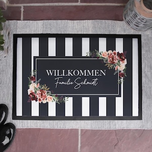 Personalized Fabric Doormat -Stripes Floral Wreath | Indoor Mat Gift to move in | Wedding gift | Door mat Individual