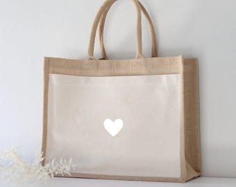 Jute bag with heart | Market bag | Gift | Personalized gift | Shopping bag | Mother's Day gift | Jute shopper | Wedding