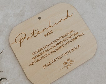 Personalisierte Holzkarte Patenkind | Patenonkel | Patentante | Personalisierter Anhänger | Geschenk Geburt | Geschenk zur Taufe