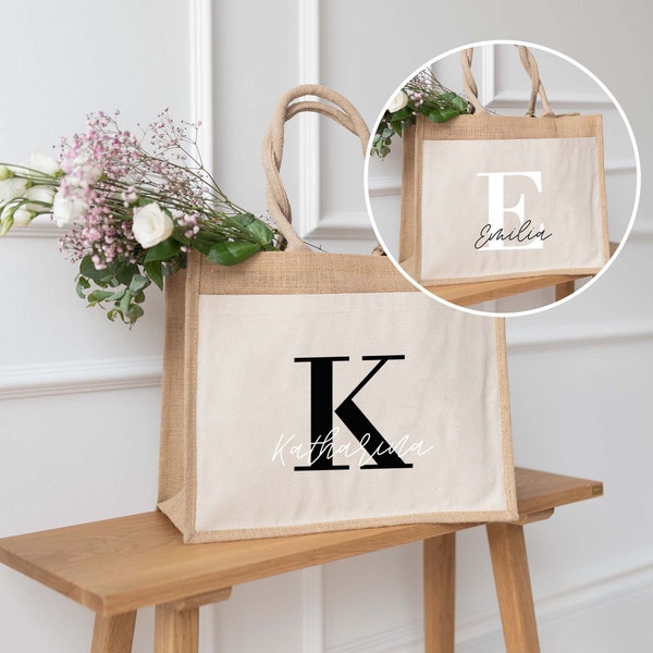 Personalisierte Jutetasche Initiale Name | Geschenktasche | Individuelle Geschenke | Shopper | Geschenk für Freundin | Mama