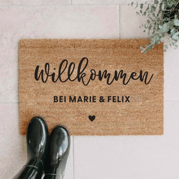 Personalisierte  Kokos Fußmatte 'Wäscheleine' Willkommen Herz | Indoor Matte Geschenk zum Einzug | Hochzeitsgeschenk | Türmatte