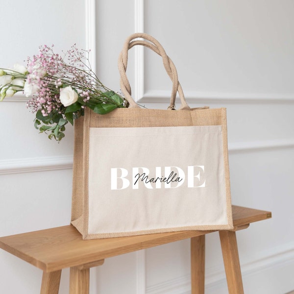 Personalisierte Jutetasche BRAUT Name | Juteshopper | JGA | Individuelle Geschenke | Hochzeit | Geschenk für Braut | Junggesellinnenabschied