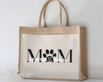 Borsa di juta personalizzata | Mamma-cane-mamma-gatta | Borsa del mercato | regalo | Regali personalizzati | borsa della spesa | Mamma gatto Mamma cane
