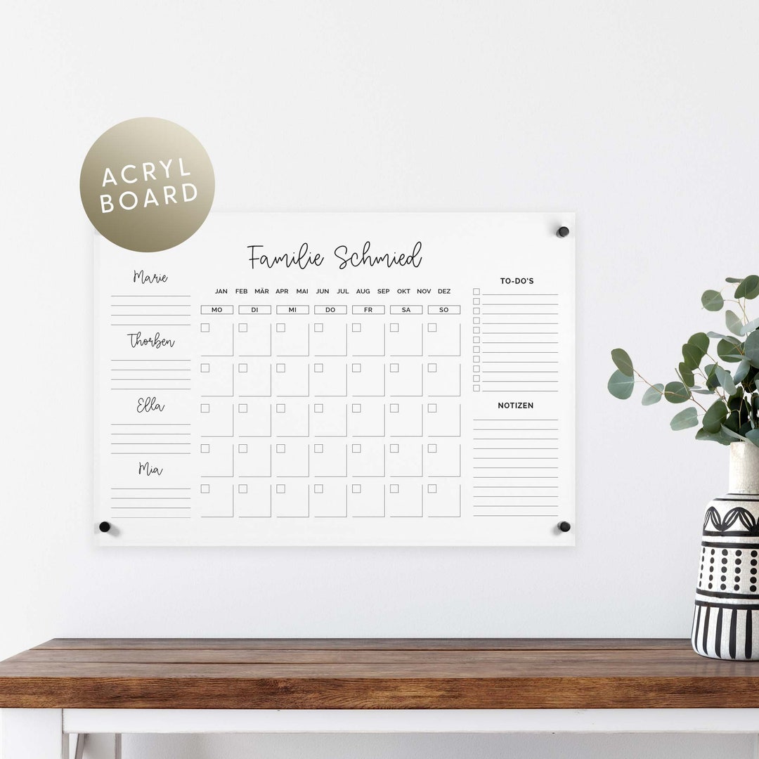 Personalisierter Acryl Kalender 'Namen' Acrylboard Wandkalender 