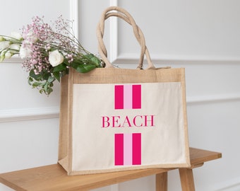 Jute bag Beach Pink Stripes | Market Bag | Gifts | beach bag | shopping bag | girlfriend gift | Jute Shoppers | bag holiday