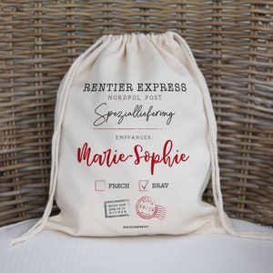 Personalisierter Nikolaussack - Rentierexpress - Nikolausgeschenk, individuell, Geschenksack Geschenktüte Geschenkbeutel Weihnachtssack