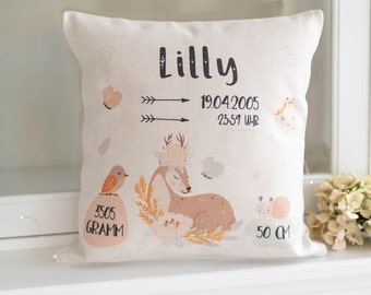 Oreiller personnalisé | Dates de naissance des filles | naissance | Cadeau bébé | Décoration chambre d'enfant | enfant