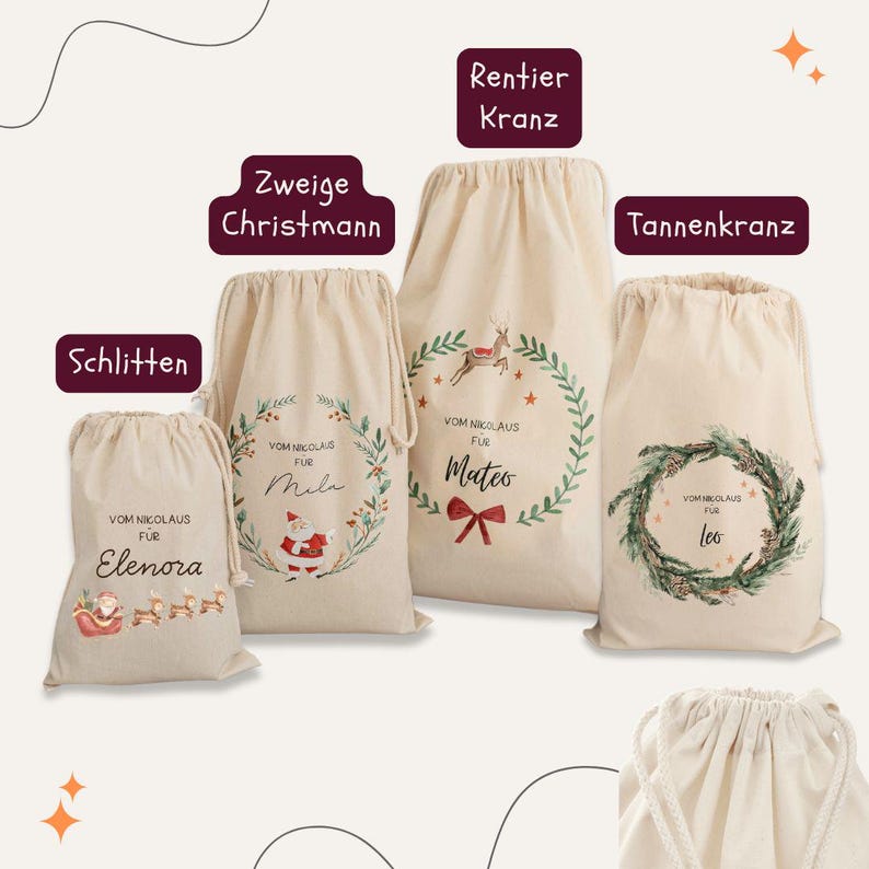 Santa Claus bag personalized COTTON, Santa Claus boot personalized, Santa Claus bag gift bag, Christmas sack, gift bag name image 2