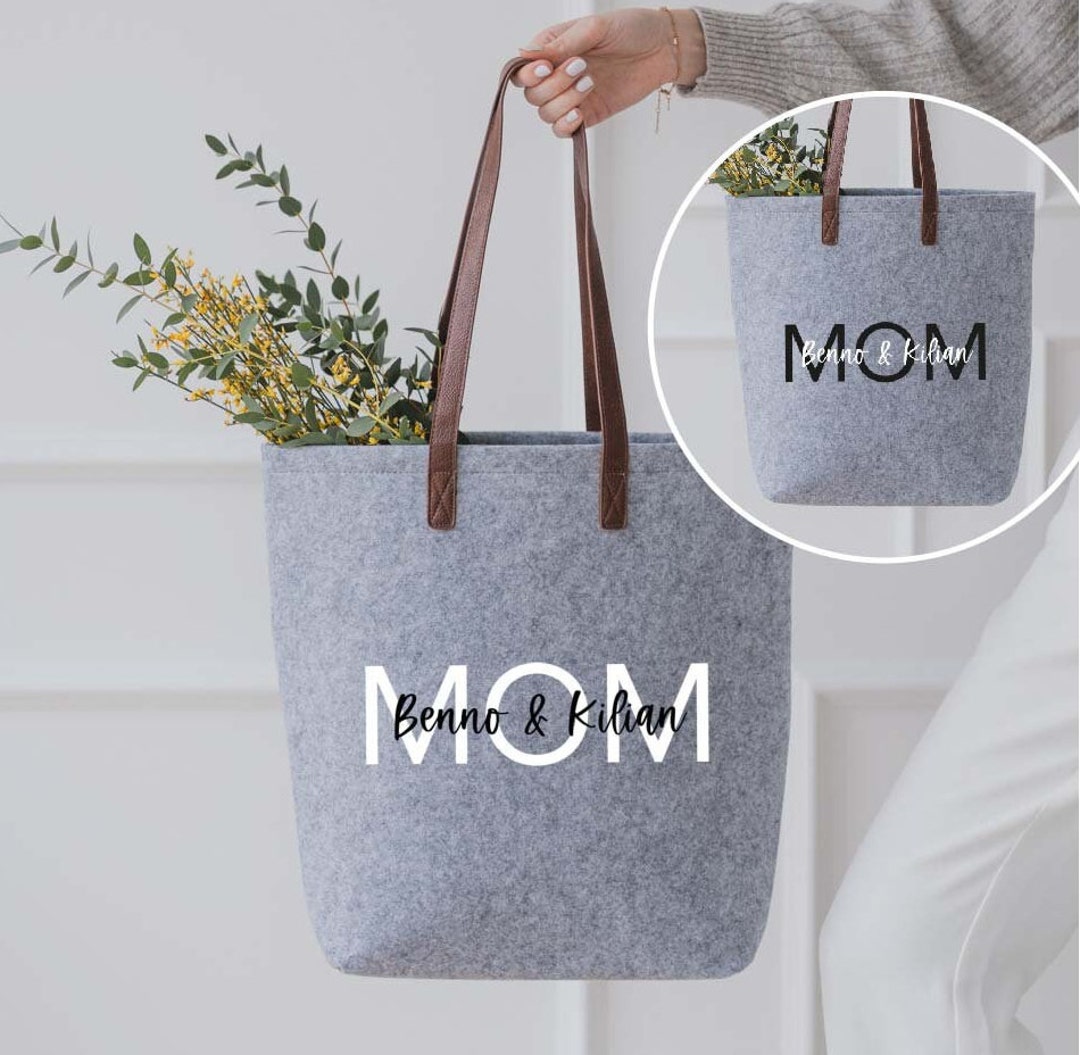 Personalisierte Filztasche GRAU MOM Shopper Einkaufstasche