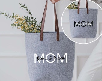 Gepersonaliseerde vilten tas GREY MOM | Winkelaars | Boodschappentas | voelde | Strandtas | Cadeau Moederdag | Cadeau moeder