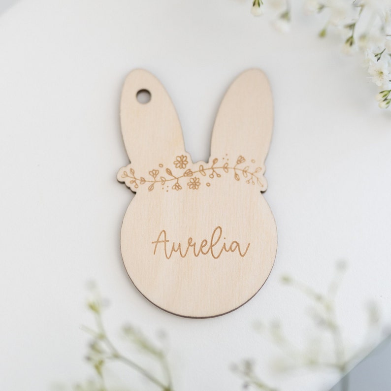 Personalized Easter basket with engraving and basket Bunny with wreath Wooden sign baby child Easter bag gift idea nur Anhänger