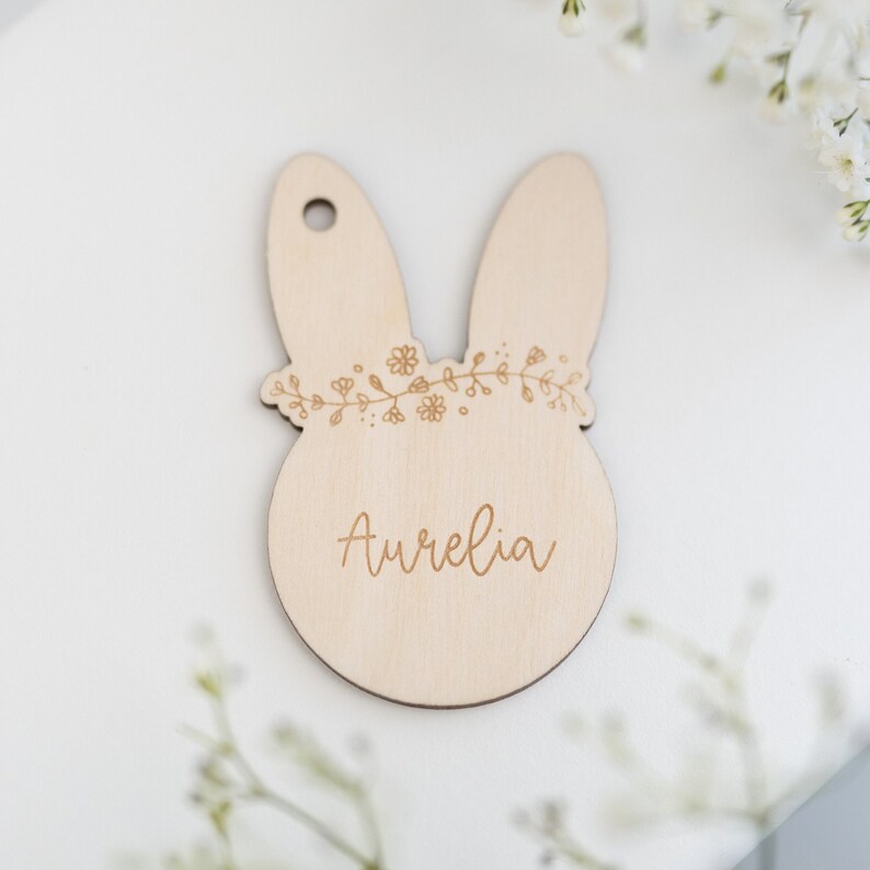 Personalized Easter basket with engraving and basket | Bunny with wreath | Wooden sign, baby/child Easter bag, gift idea nur Anhänger