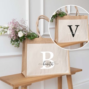 Personalisierte Jutetasche Initial Wäscheleine Geschenktasche Individuelle Geschenke Shopper Geschenk für Freundin Mama Bild 1