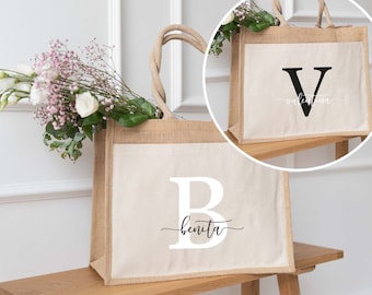 Personalized Burlap Bag Initial Clothesline | gift bag | Custom Gifts | shoppers | gift for girlfriend | mummy