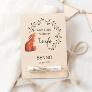 Personalisierte Holzkarte XL Taufe Fuchs Geldgeschenk | Geldkarte | Glückwunschkarte | Karte | Holz | Geschenk zur Taufe | Baby