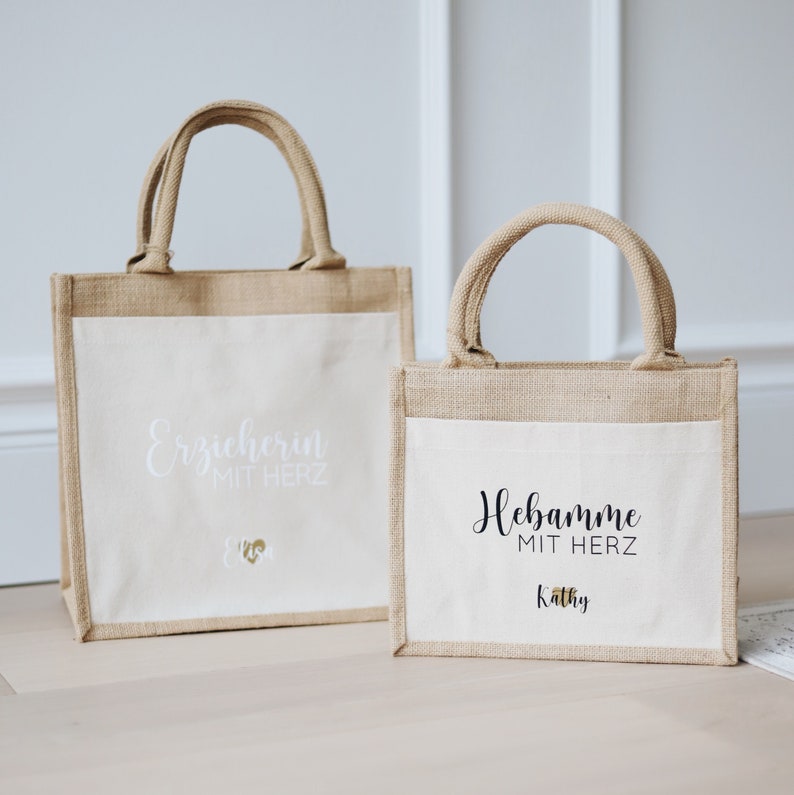 Personalized jute bag midwife teacher educator childminder Personalized Gift Custom Gifts Thank you very much image 1