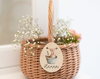 Cesto pasquale personalizzato con etichetta e cestino | Coniglietto nel cestino | Cartello in legno idea regalo borsa pasquale per bambini | più orientale