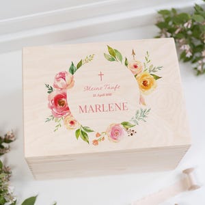 Erinnerungskiste Taufe Rosen, Geschenk Kommunion, Konfirmation , Taufgeschenk, Geschenk Baby, Geschenk zur Geburt