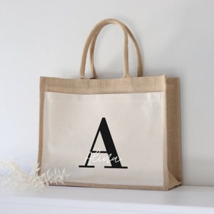 Personalized jute bag initial name Market bag Personalized gift mom Custom gifts Shopping bag Initial Schwarz