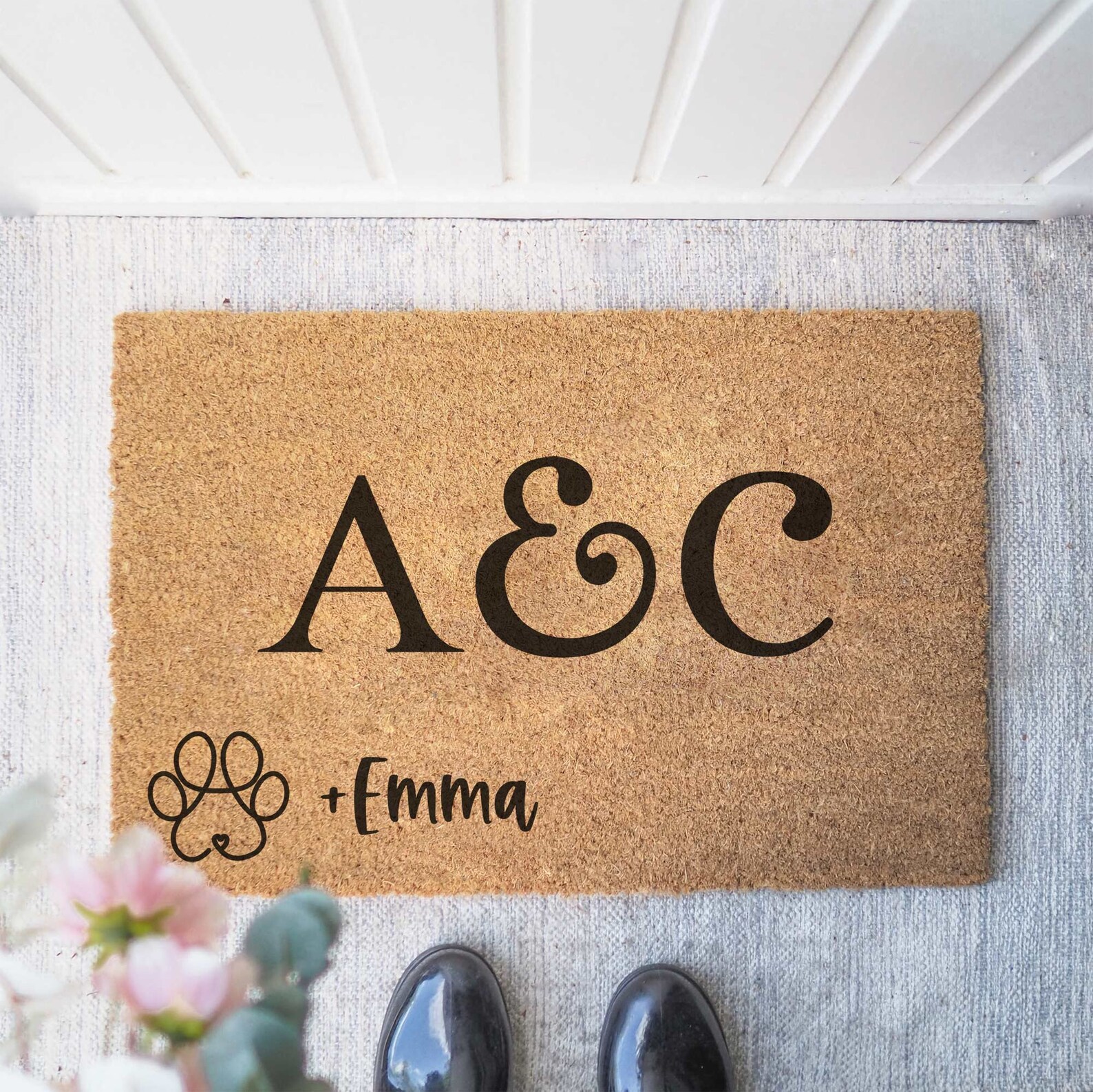 Personalisierte Indoor Kokos Fußmatte Initialen &amp; Vierbeiner Etsy