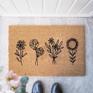 Felpudo de coco 'Flores' | Regalo de inauguración de la casa | Felpudo divertido | Felpudo | Regalo divertido | felpudo | Verano
