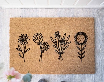 Kokosdeurmat 'Bloemen' | Inwijdingsfeest cadeau | Grappige deurmat | Deurmat | Grappig cadeau | deurmat | Zomer