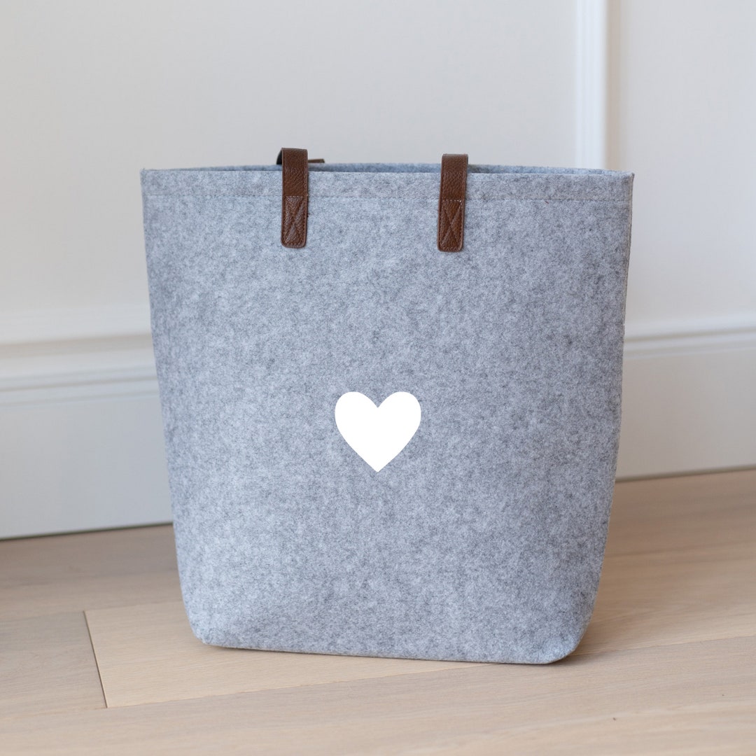 Filztasche GRAU Herz Shopper Einkaufstasche Filz