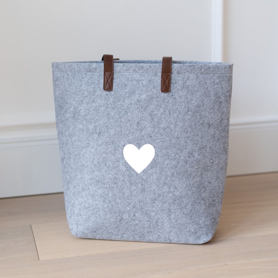 Filztasche GRAU Herz Shopper Einkaufstasche Filz Strandtasche  Geschenk für beste Freundin Geschenk für Mama