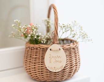 Personalisiertes Osterkörbchen mit Gravur und Korb | Namen Osterei | Holzschild Baby Kind Ostertasche Geschenkidee