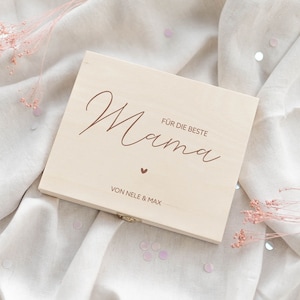 Personalisierte Geschenkbox Muttertag Mama Dankeschön Merci Verpackung "Beste Mama" Holzbox für Schokolade Muttertagsgeschenk