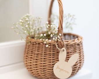 Panier de Pâques personnalisé avec gravure et panier | Lapin simple | Panneau en bois bébé enfant sac de Pâques idée cadeau