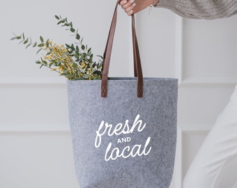 Filztasche GRAU Fresh and Local | Shopper | Einkaufstasche | Filz | Strandtasche | Geschenk für beste Freundin | Geschenk für Mama