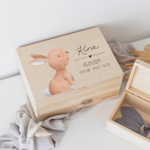 Personalisierte Baby-Erinnerungsbox Aus Holz – Mit Individuellem Druck, 2 Größen, Geschenk Zur Geburt