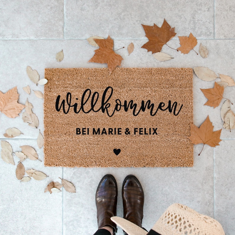 Personalisierte Kokos Fußmatte 'Wäscheleine' Fußmatte personalisiert, Geschenk Hochzeit, Personalisiertes Geschenk Einzug, Türmatte Bild 1